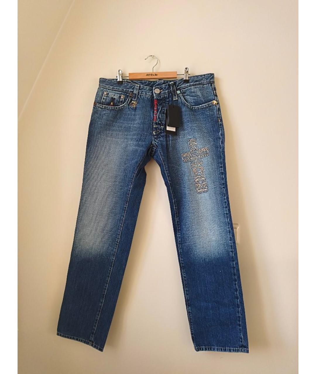 DSQUARED2 Голубые хлопковые прямые джинсы, фото 10