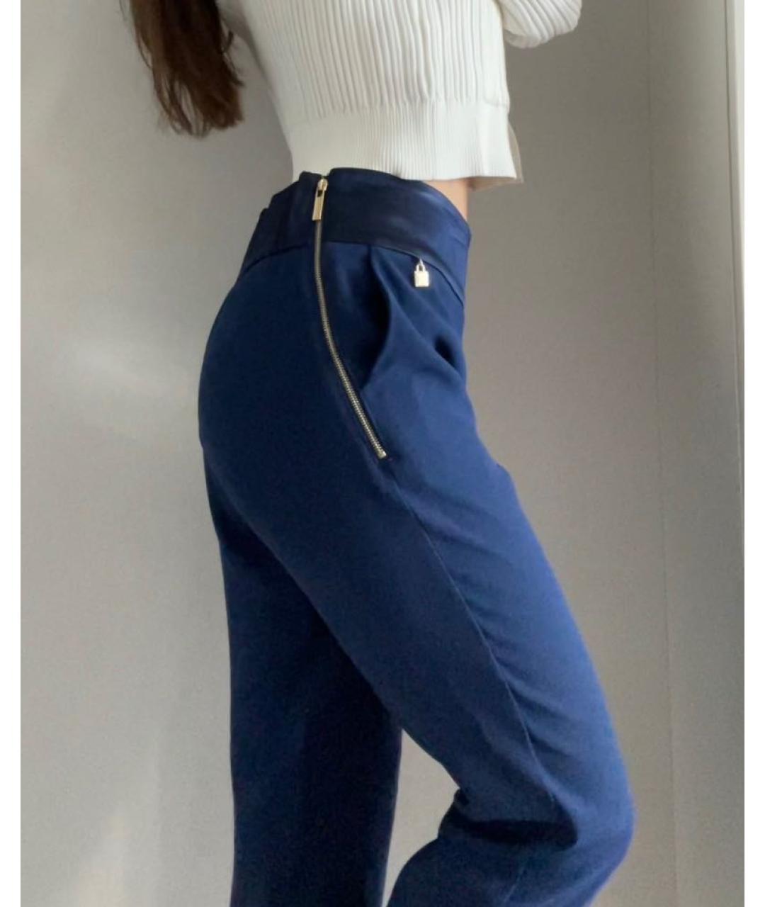 ELISABETTA FRANCHI Синие полиэстеровые прямые брюки, фото 5