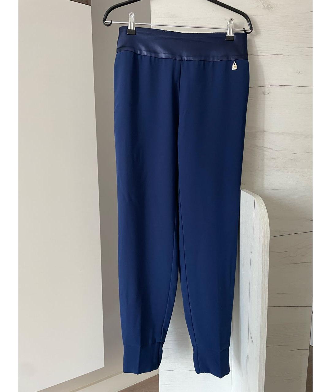 ELISABETTA FRANCHI Синие полиэстеровые прямые брюки, фото 8