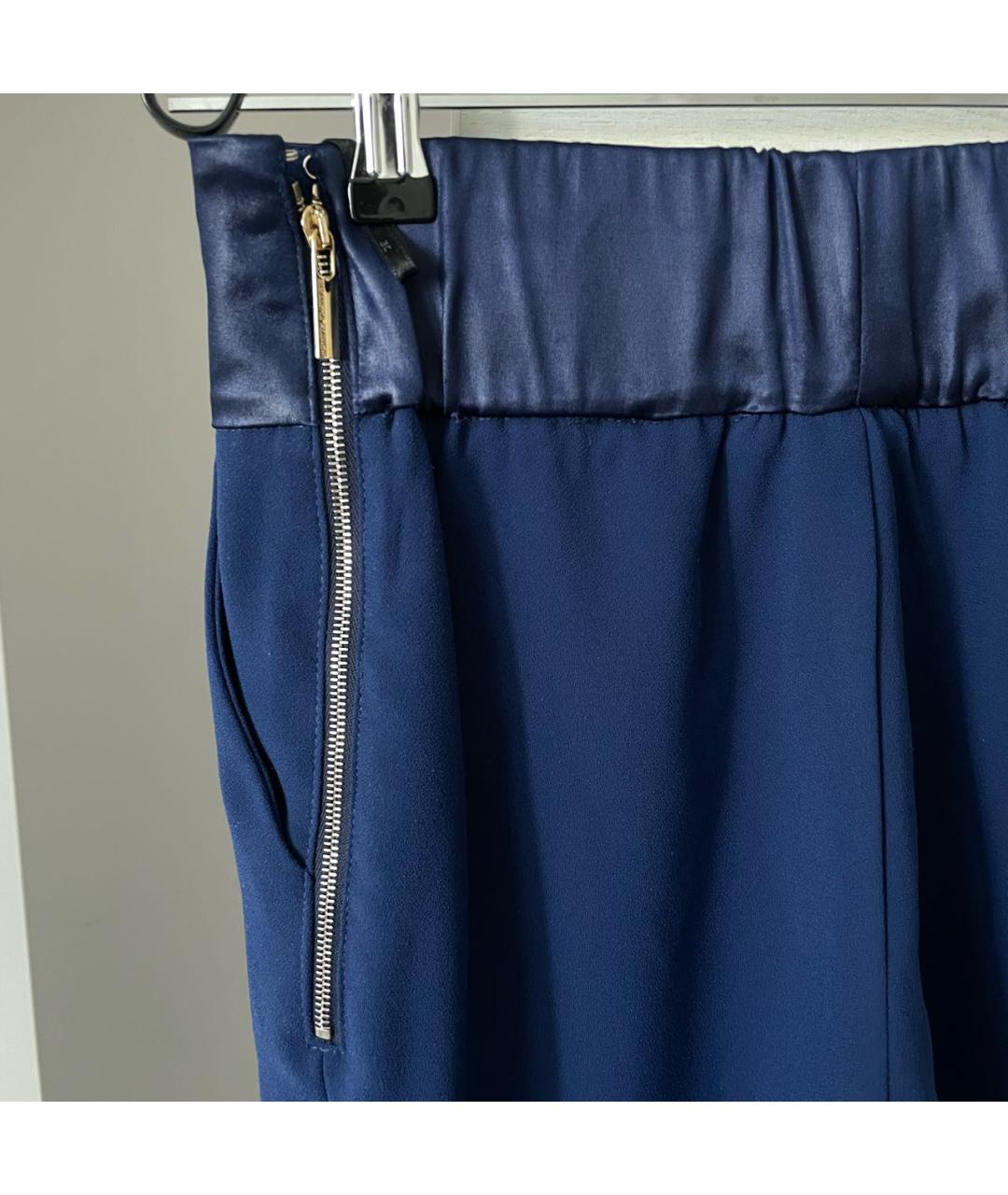 ELISABETTA FRANCHI Синие полиэстеровые прямые брюки, фото 3