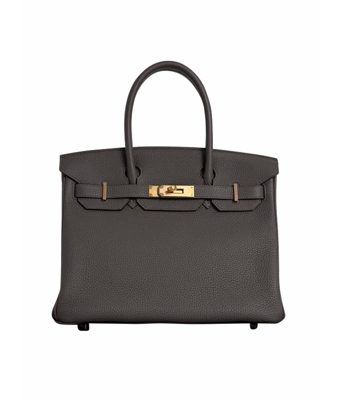 HERMES Антрацитовая кожаная сумка с короткими ручками, фото 5