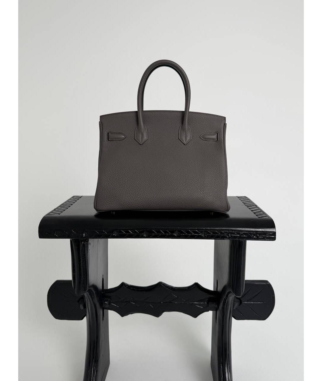 HERMES Антрацитовая кожаная сумка с короткими ручками, фото 3