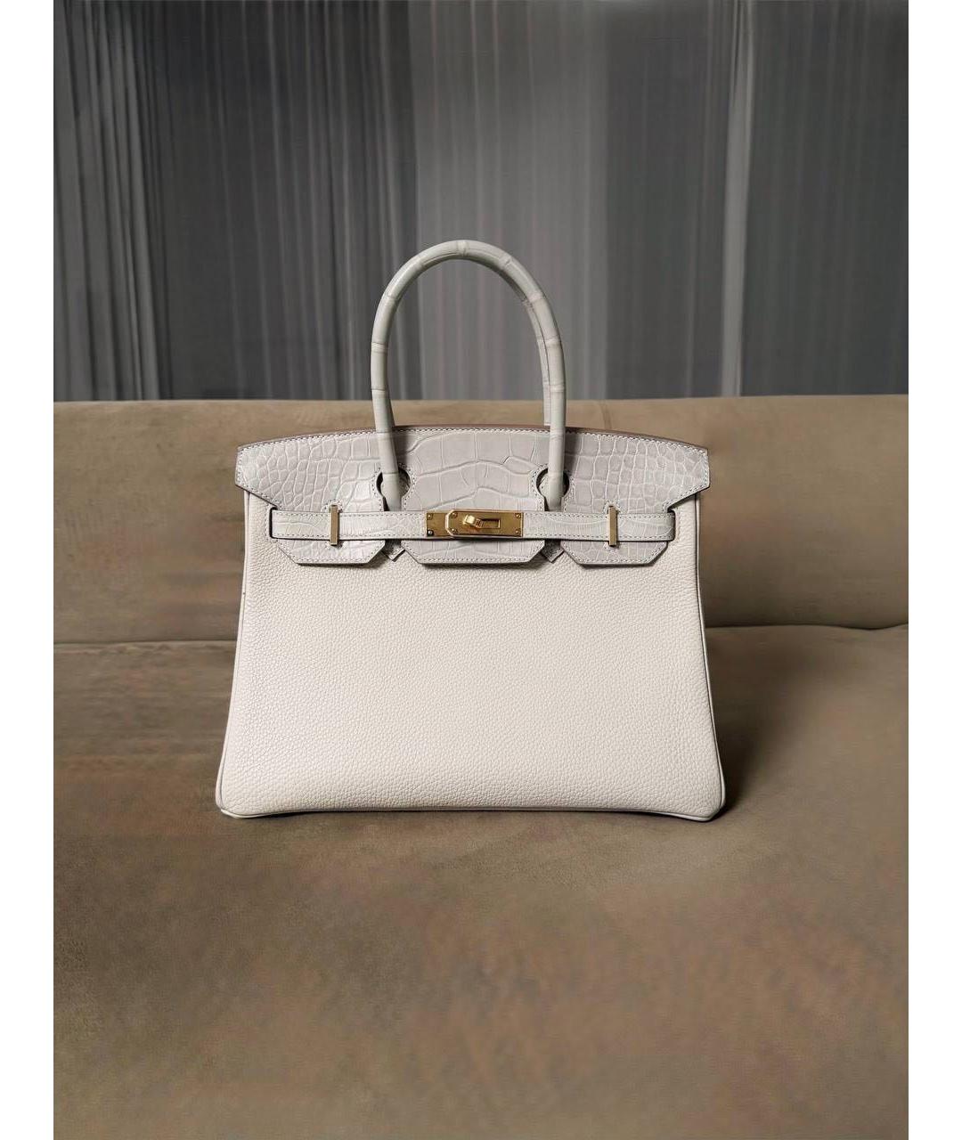 HERMES Белая кожаная сумка с короткими ручками, фото 5