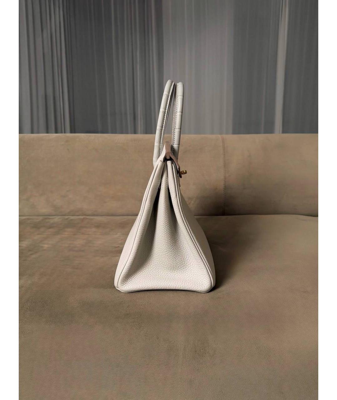 HERMES Белая кожаная сумка с короткими ручками, фото 4