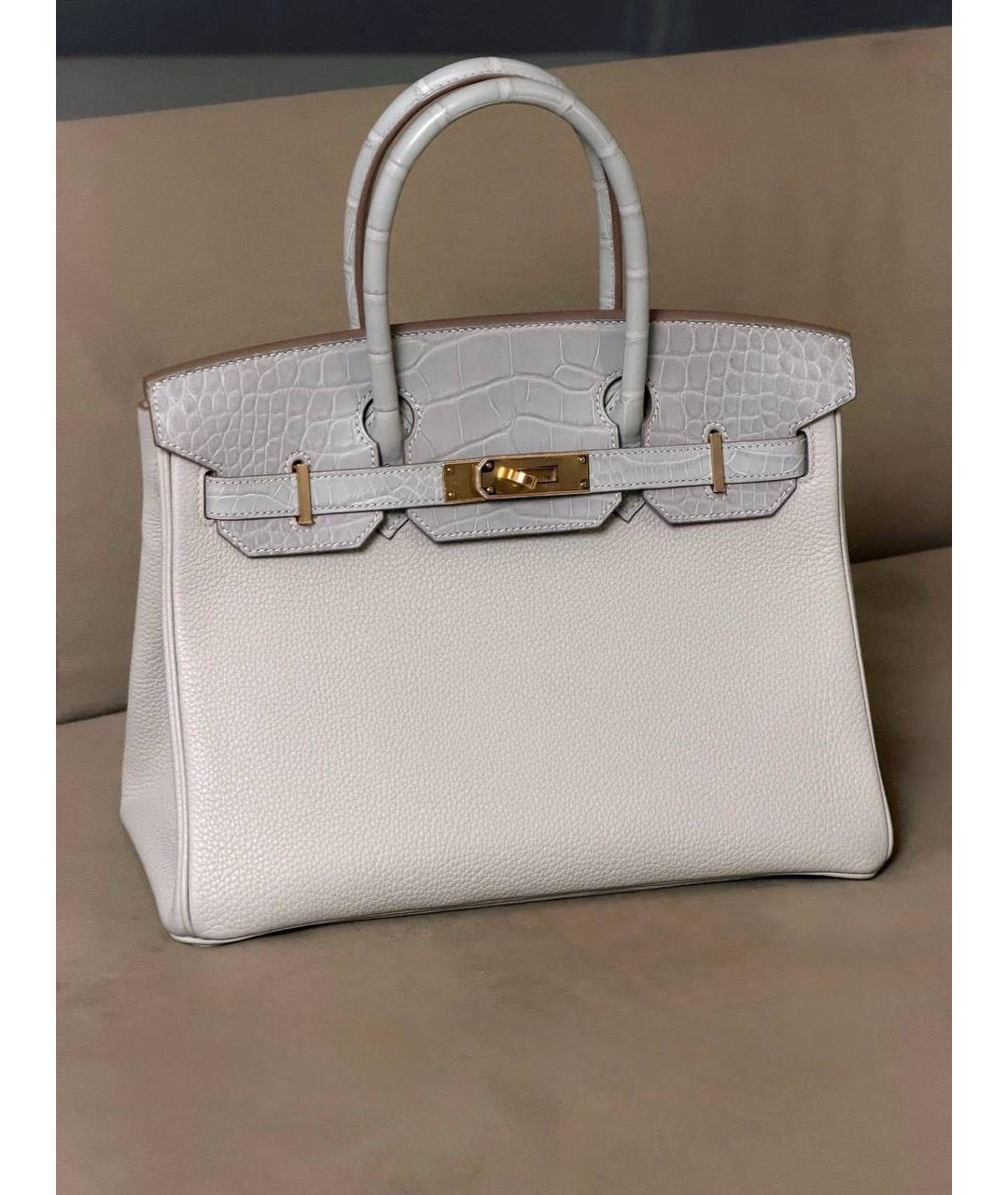 HERMES Белая кожаная сумка с короткими ручками, фото 2