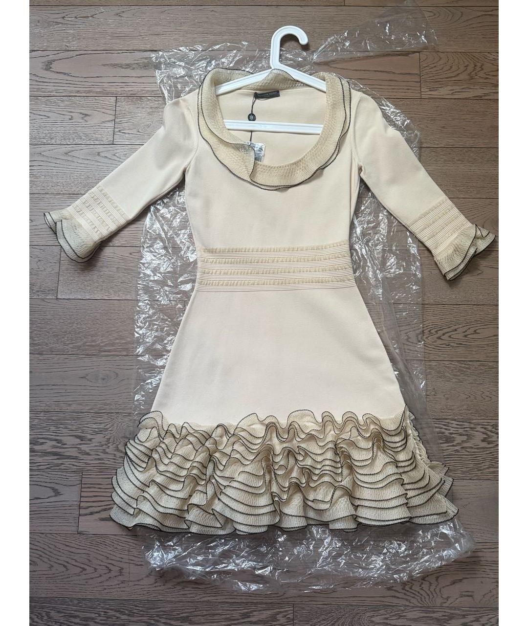 ALEXANDER MCQUEEN Бежевое вискозное коктейльное платье, фото 6