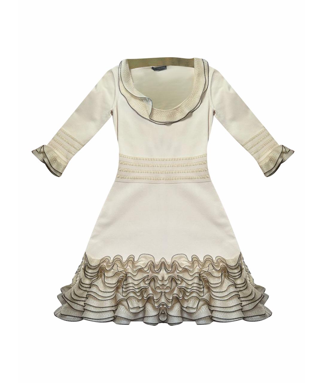 ALEXANDER MCQUEEN Бежевое вискозное коктейльное платье, фото 1