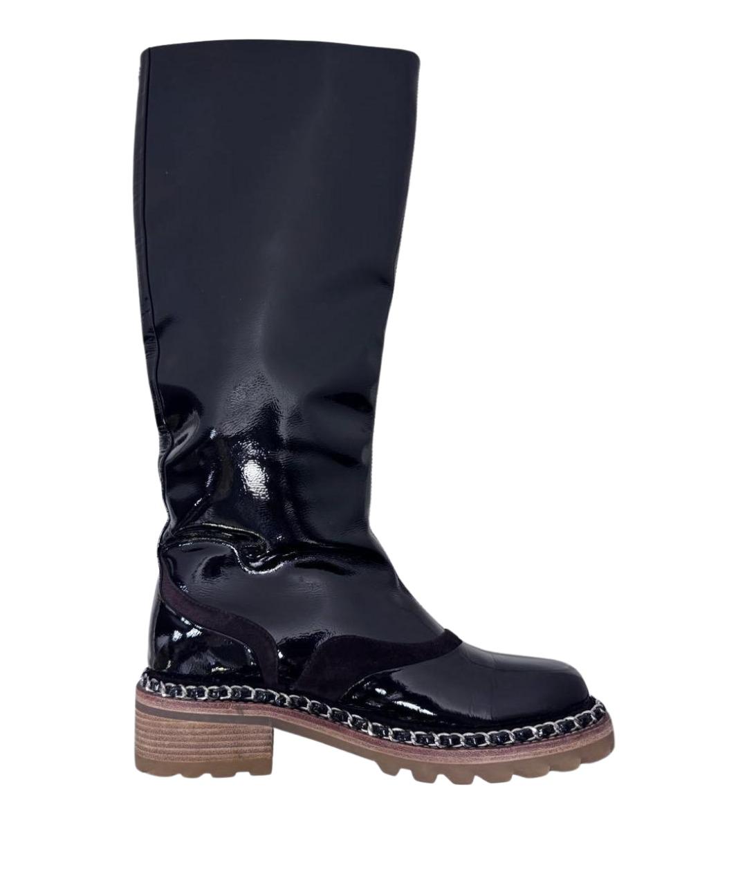 CHANEL Черные сапоги из лакированной кожи, фото 1