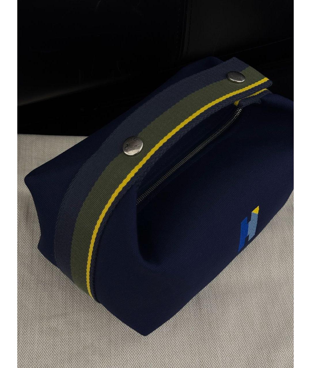 HERMES Темно-синяя хлопковая косметичка, фото 4