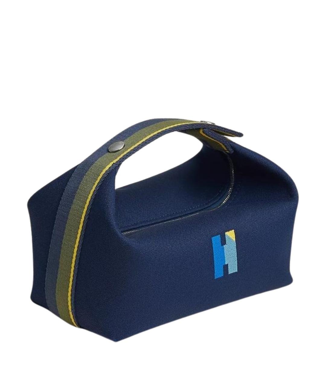 HERMES Темно-синяя хлопковая косметичка, фото 1