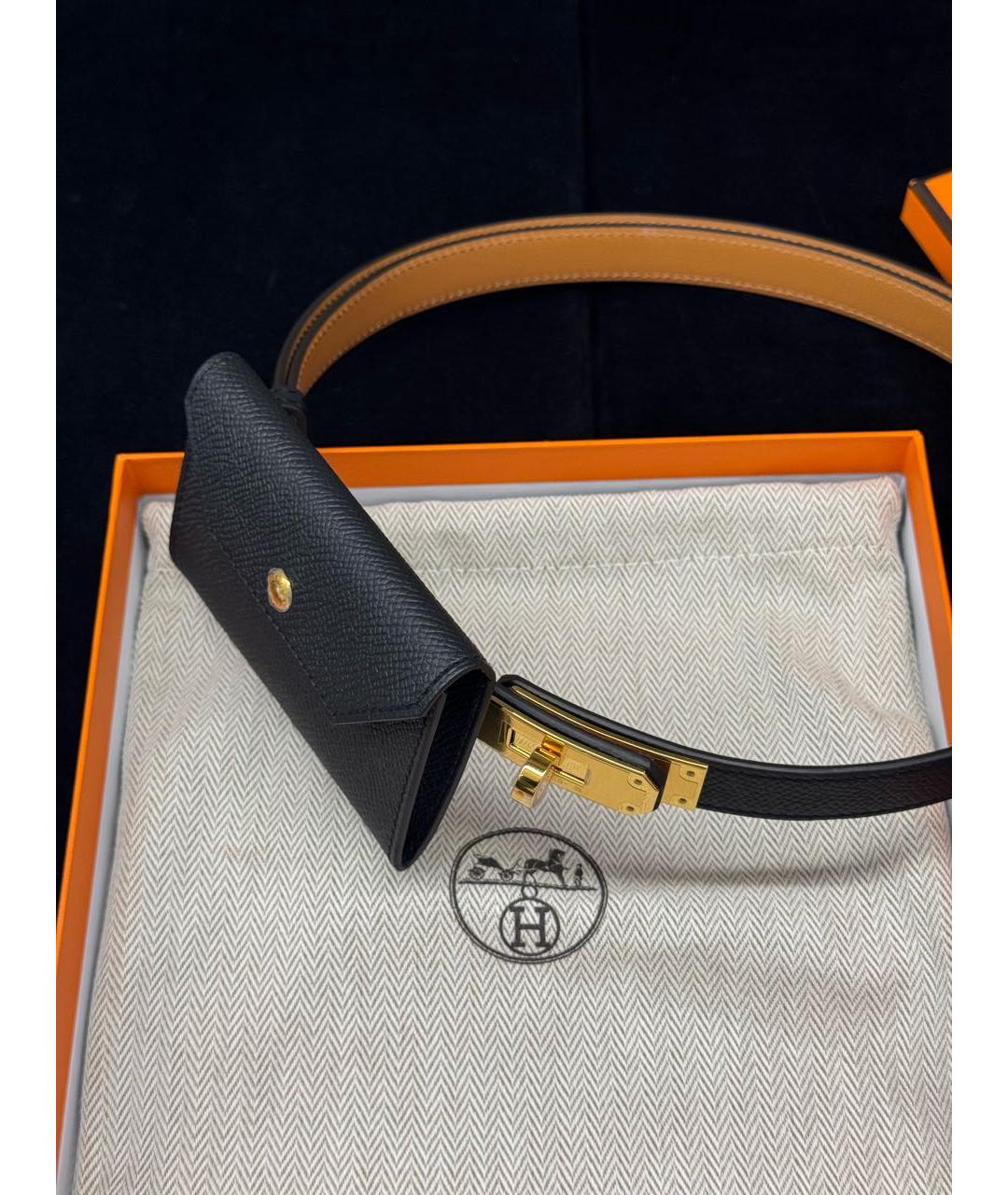 HERMES Черный кожаный ремень, фото 2