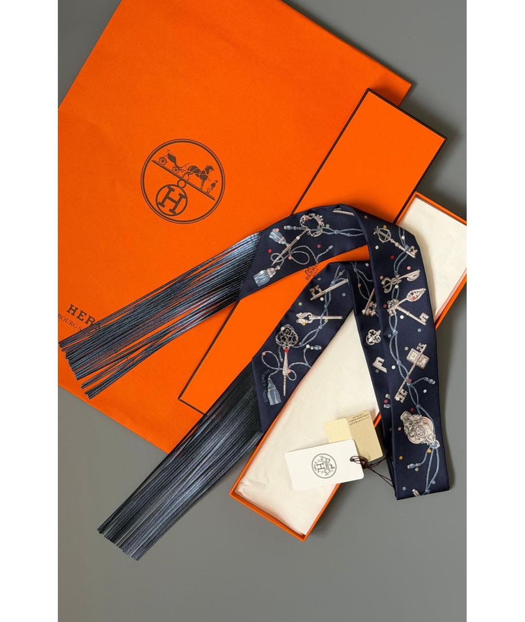 HERMES Темно-синий шелковый платок, фото 2
