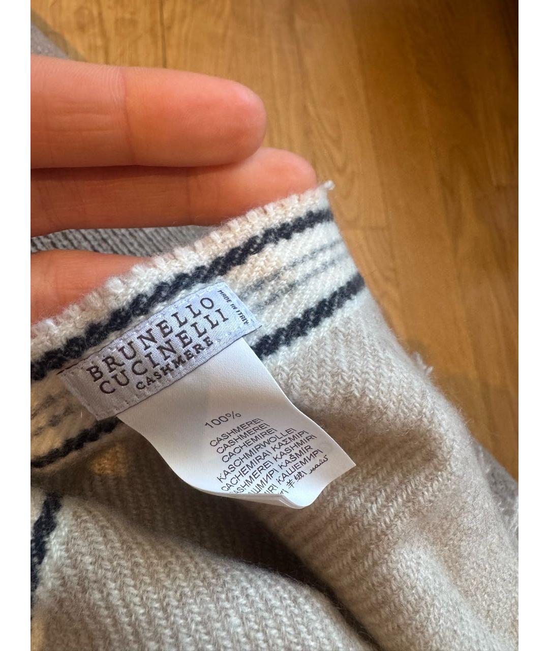 BRUNELLO CUCINELLI Бежевый кашемировый шарф, фото 4