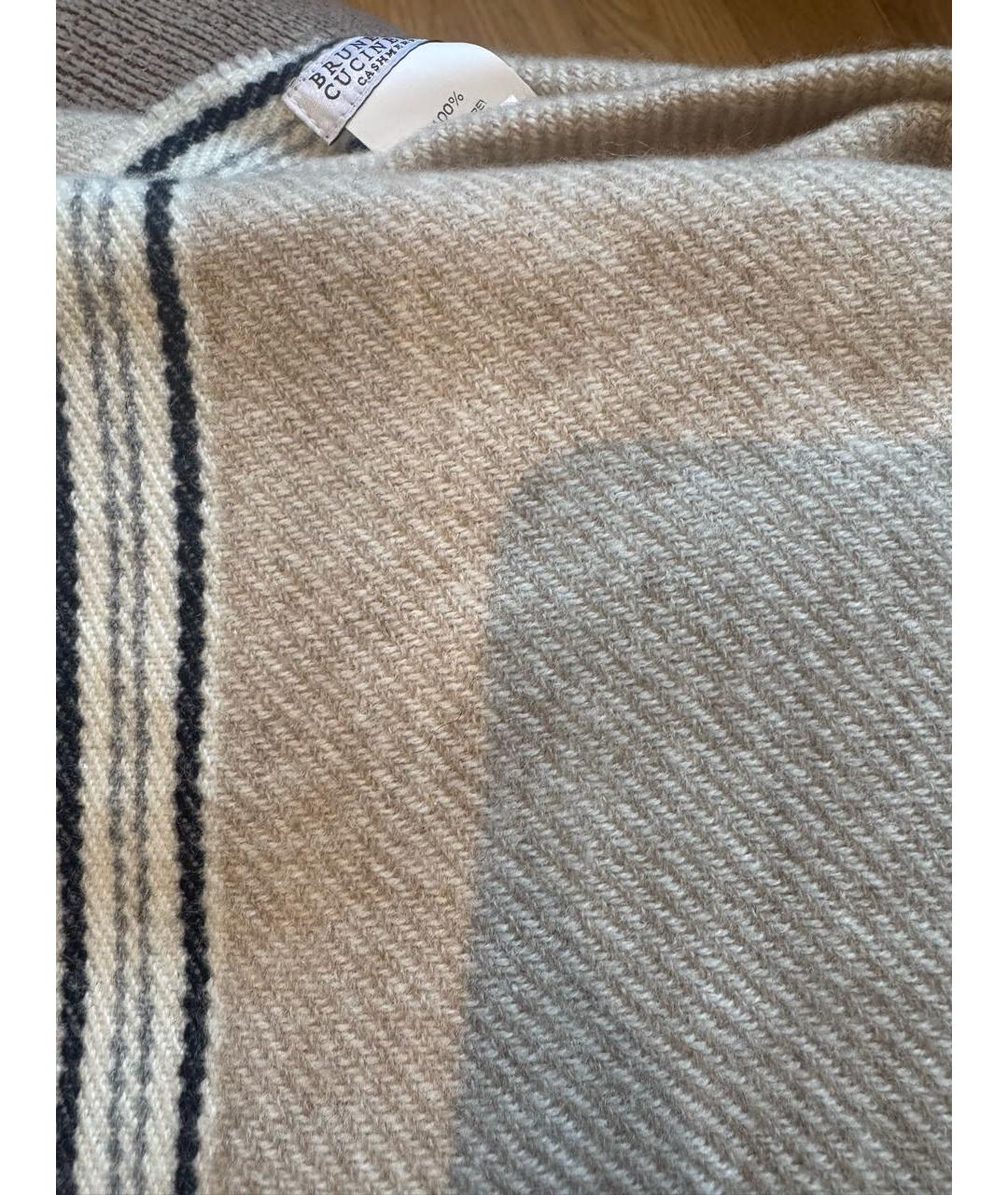 BRUNELLO CUCINELLI Бежевый кашемировый шарф, фото 3