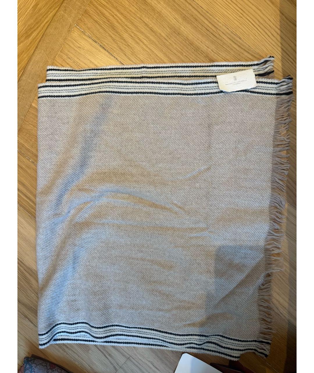 BRUNELLO CUCINELLI Бежевый кашемировый шарф, фото 5