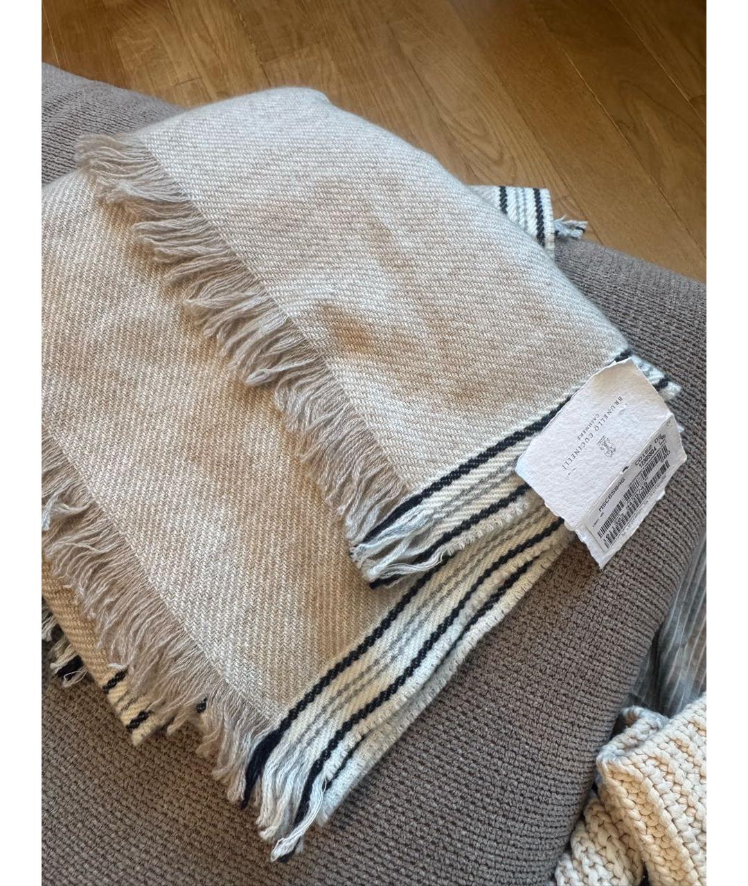 BRUNELLO CUCINELLI Бежевый кашемировый шарф, фото 2