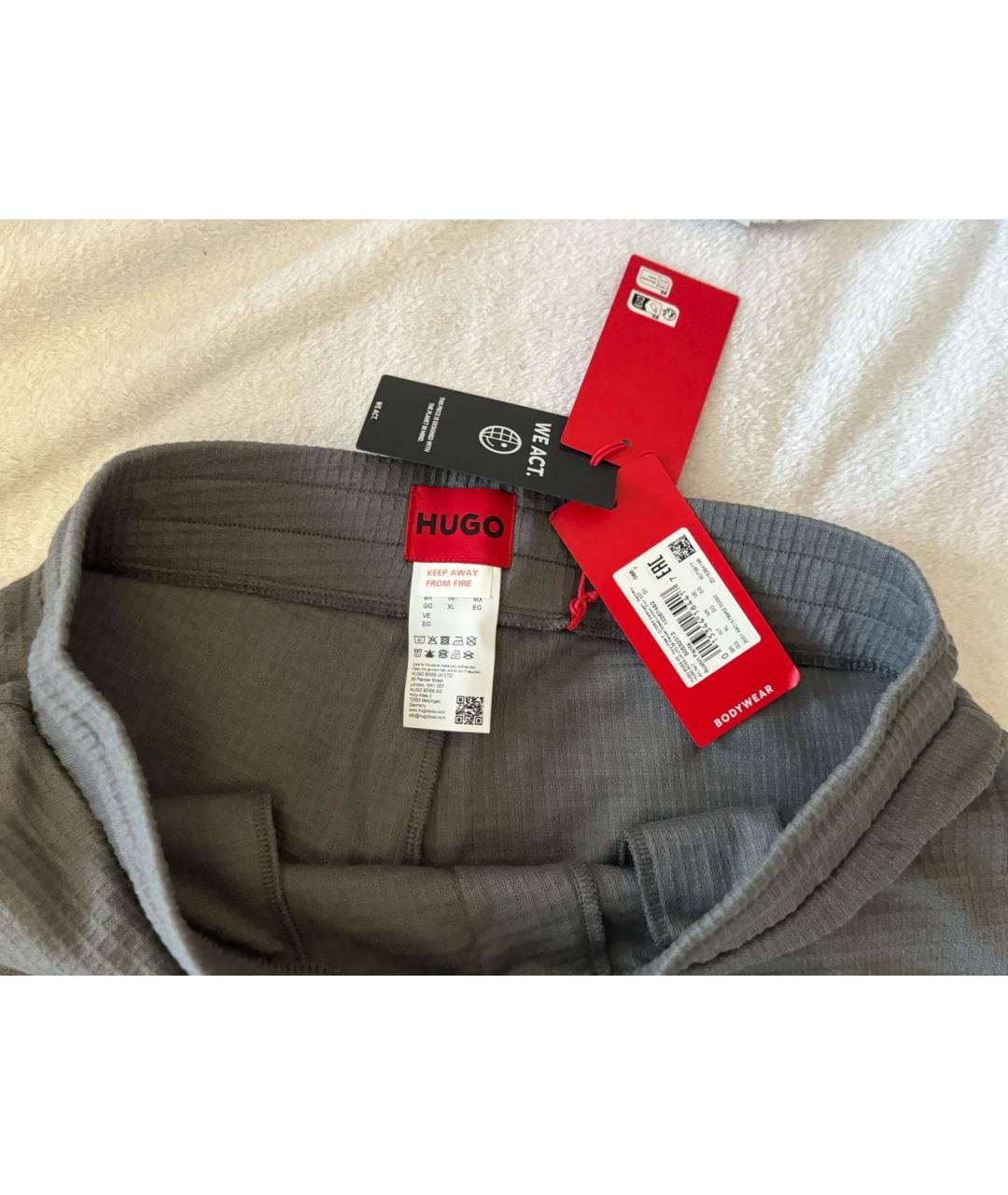 HUGO Серые хлопковые повседневные брюки, фото 3