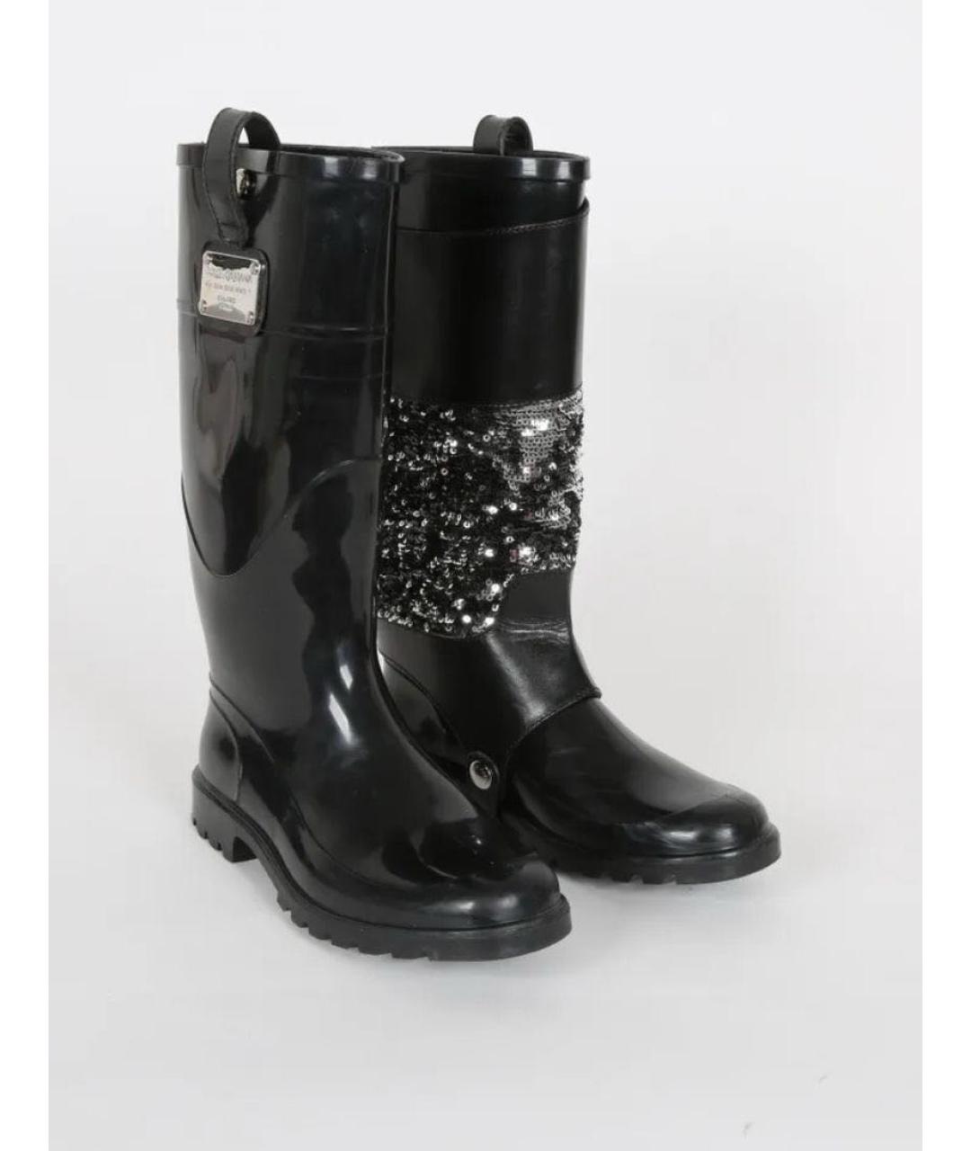 DOLCE&GABBANA Черные кожаные сапоги, фото 3