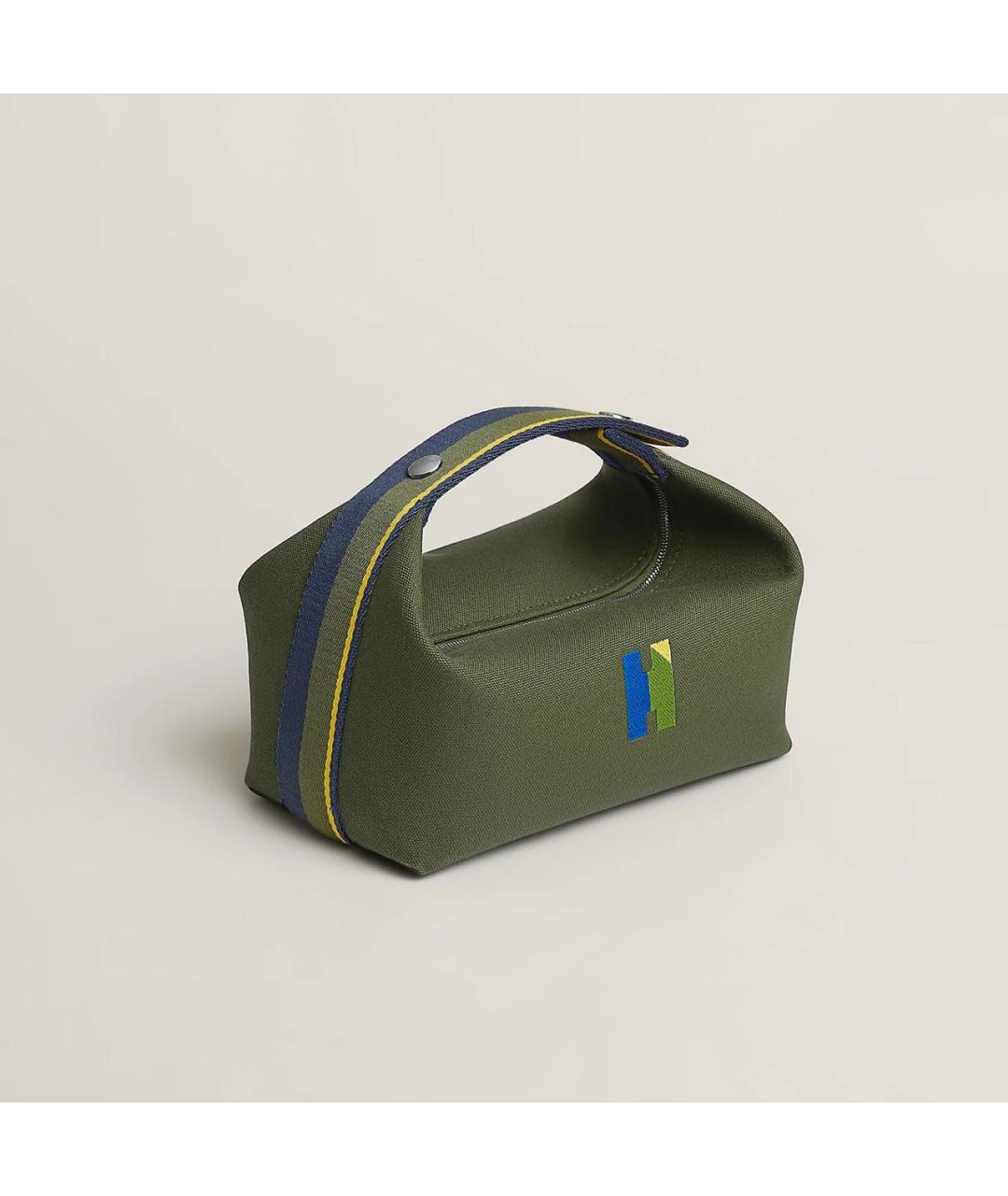 HERMES Хаки хлопковая косметичка, фото 7