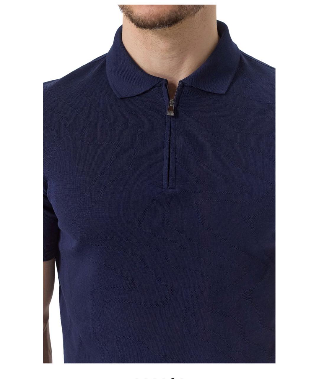 CORNELIANI Темно-синее хлопковое поло с коротким рукавом, фото 4