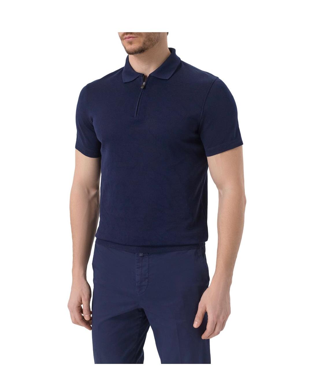 CORNELIANI Темно-синее хлопковое поло с коротким рукавом, фото 2
