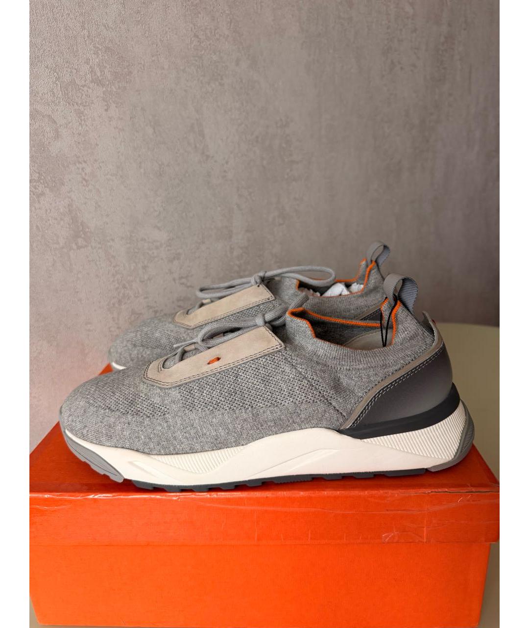 SANTONI Серые текстильные низкие кроссовки / кеды, фото 6