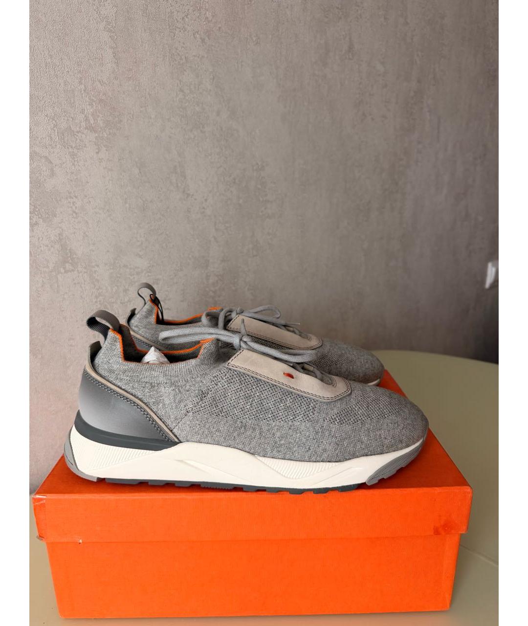 SANTONI Серые текстильные низкие кроссовки / кеды, фото 7