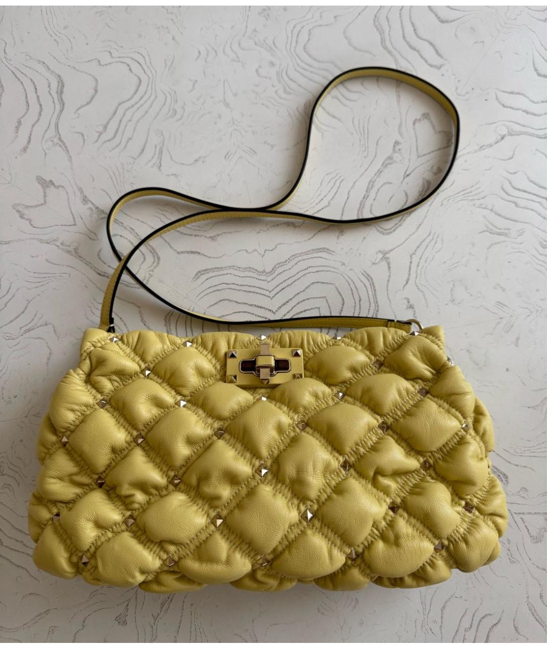 VALENTINO Желтая кожаная сумка через плечо, фото 4