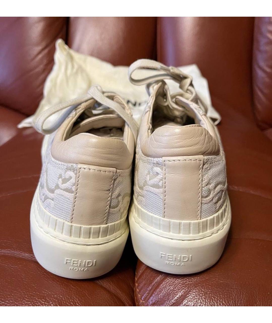 FENDI Бежевые текстильные кеды, фото 4