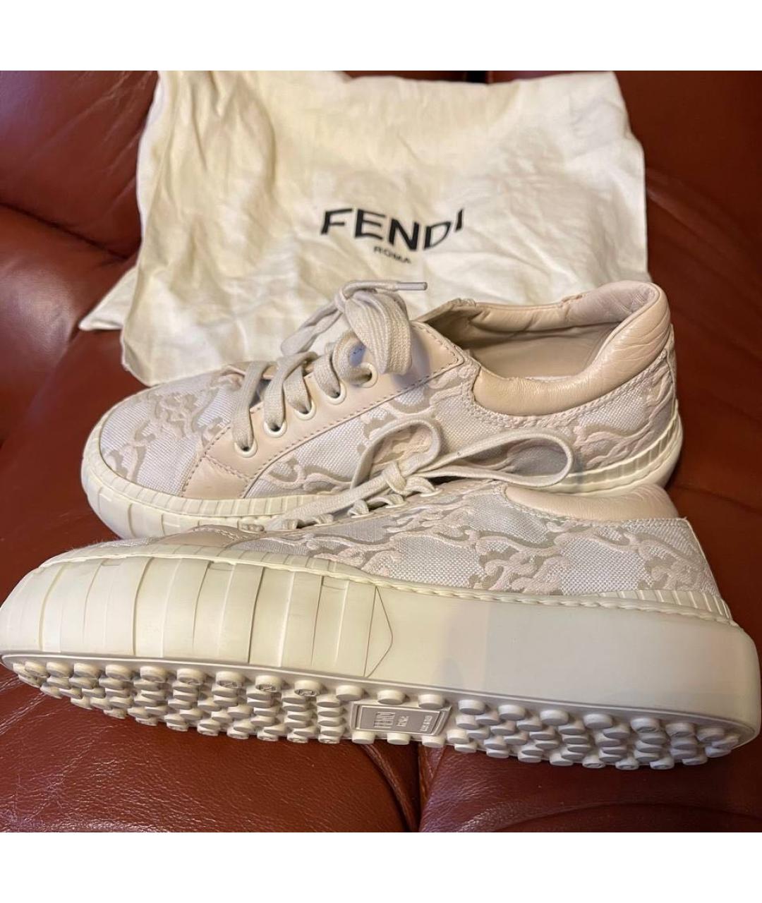 FENDI Бежевые текстильные кеды, фото 6