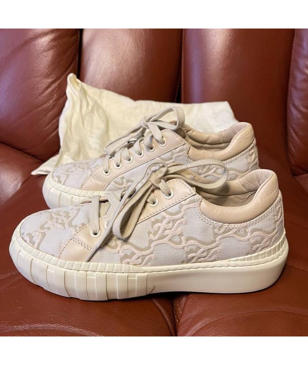 FENDI Бежевые текстильные кеды, фото 7