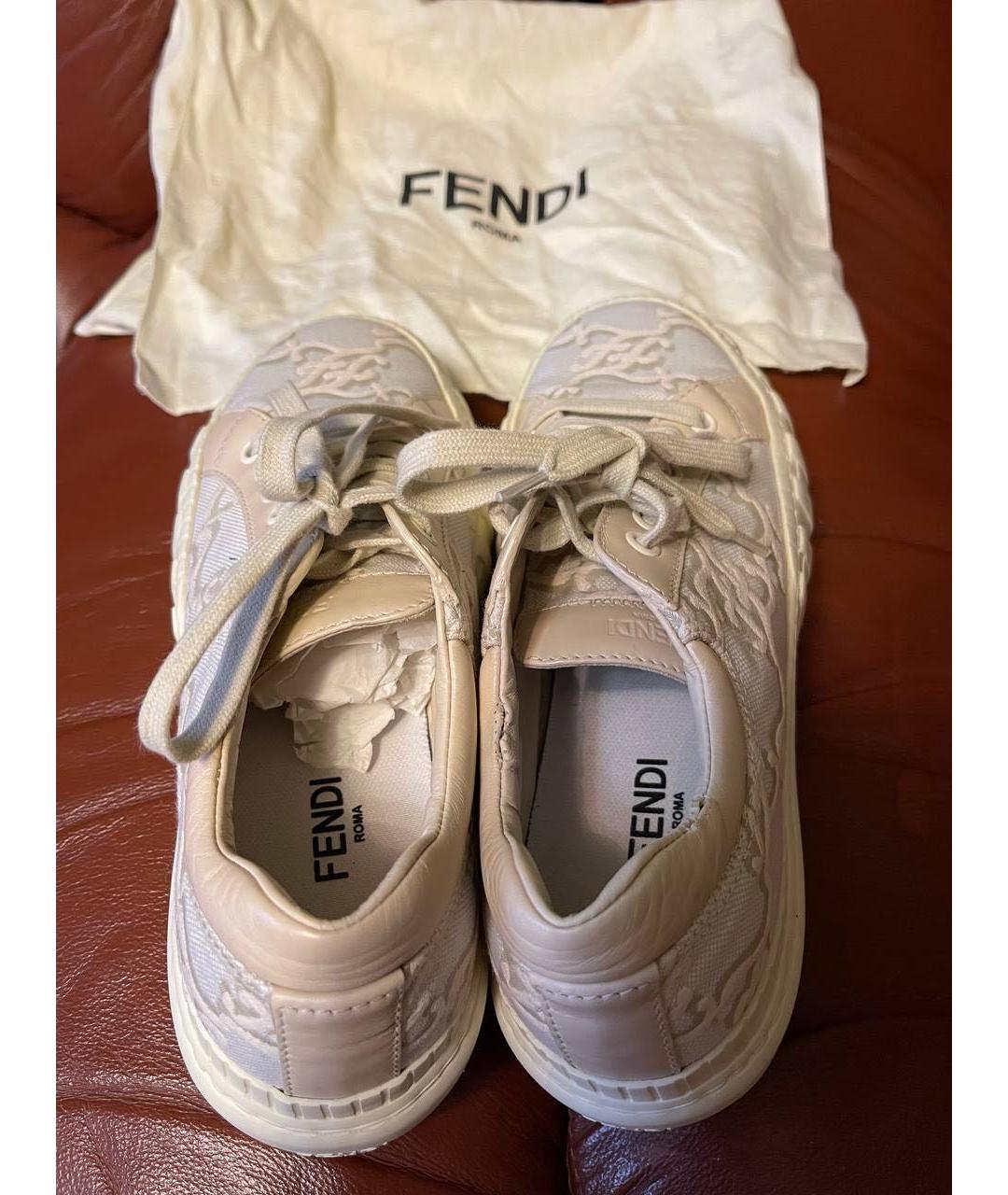 FENDI Бежевые текстильные кеды, фото 3