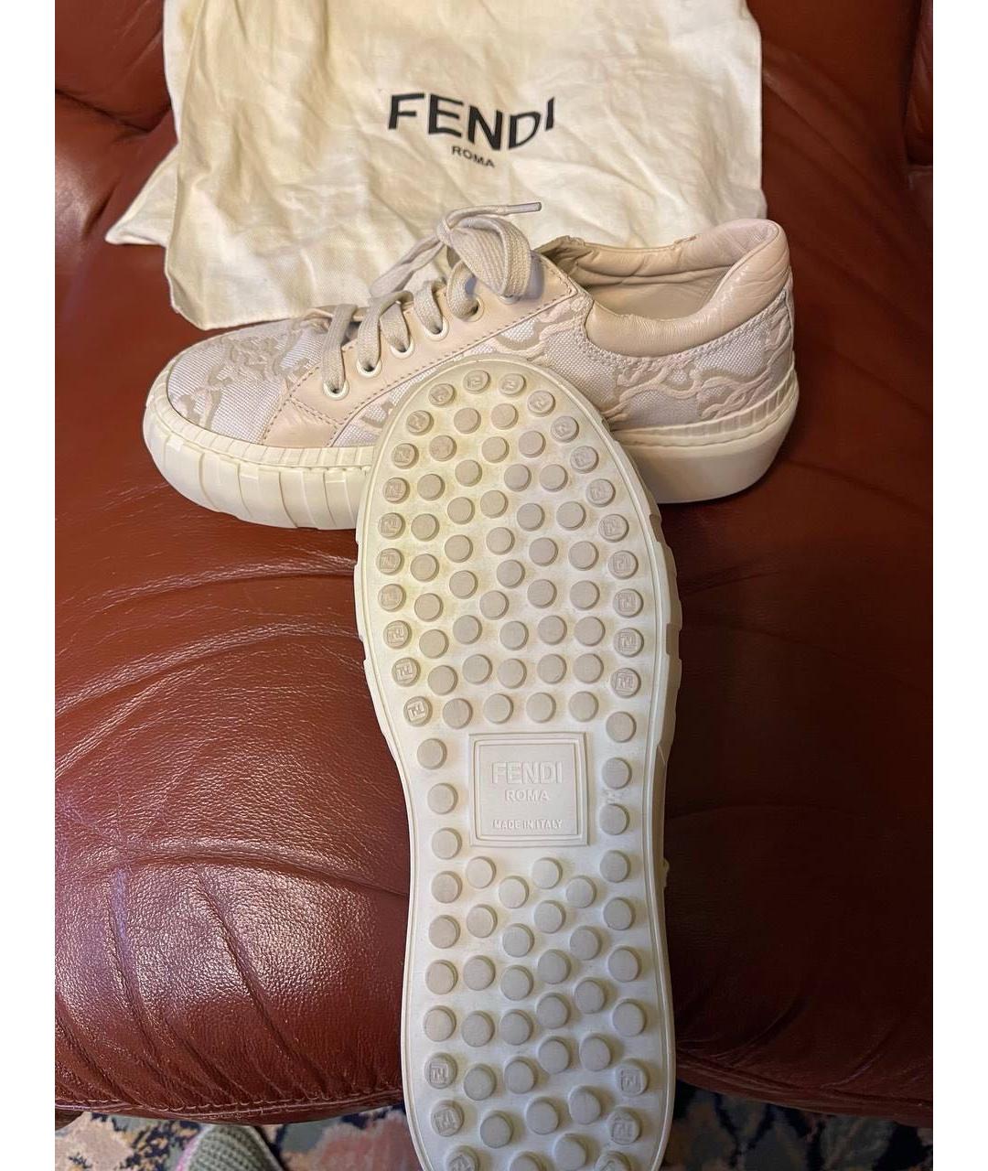 FENDI Бежевые текстильные кеды, фото 5
