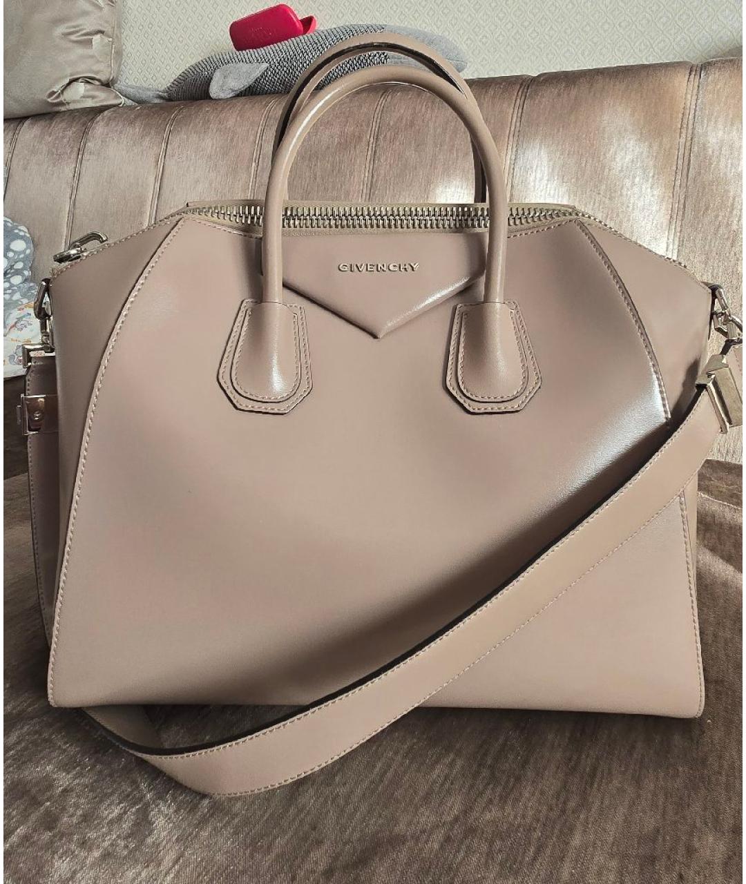 GIVENCHY Бежевая кожаная сумка с короткими ручками, фото 6