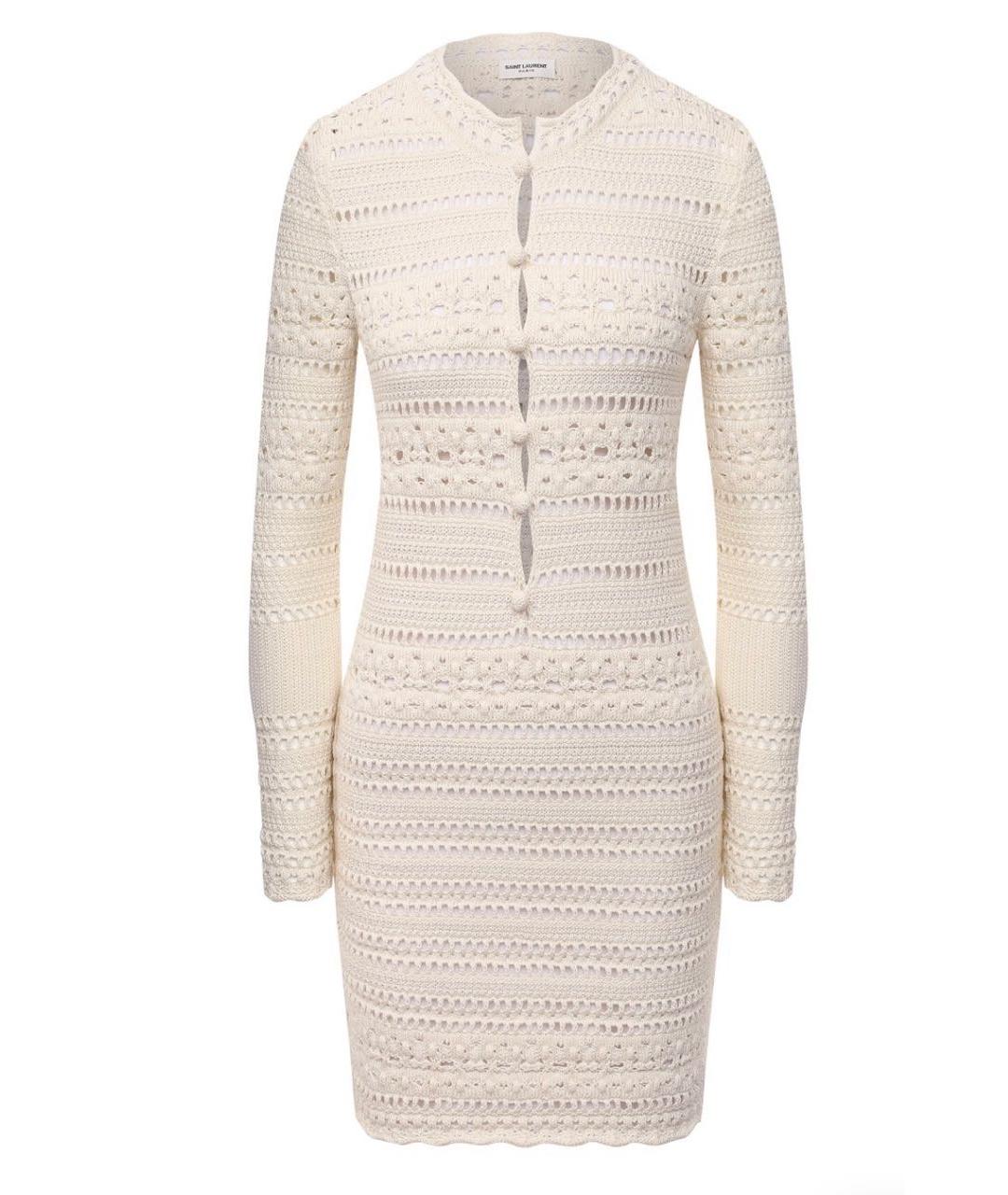 SAINT LAURENT Бежевое хлопковое коктейльное платье, фото 4