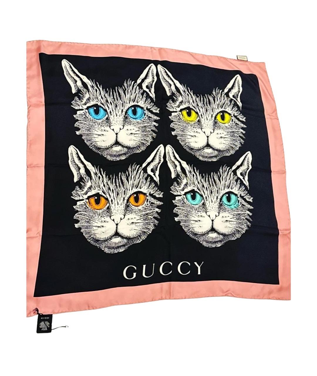 GUCCI Черный шелковый платок, фото 1