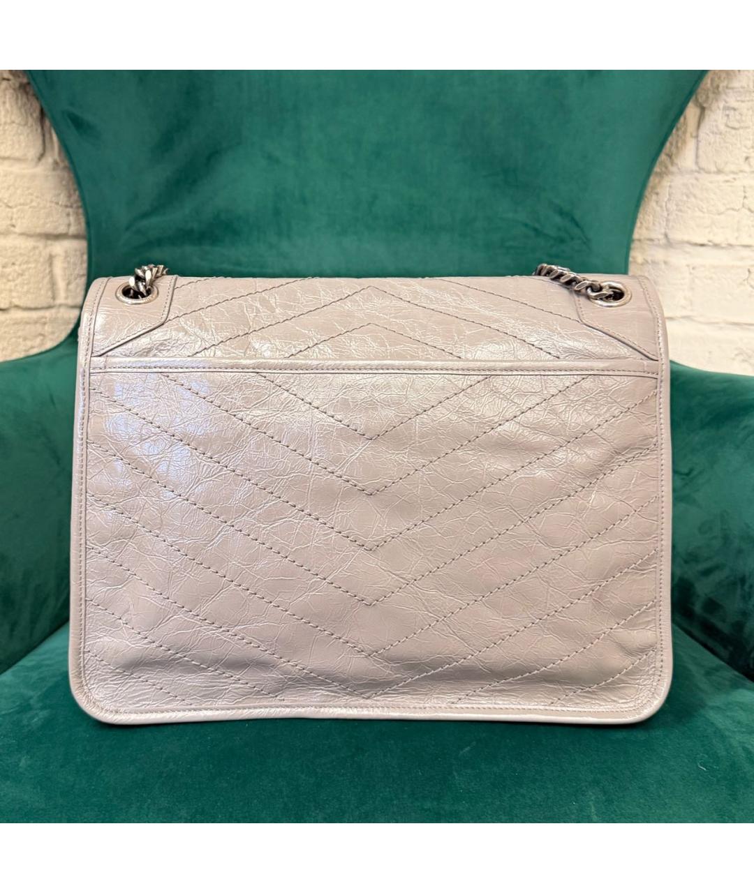 SAINT LAURENT Серая кожаная сумка через плечо, фото 3