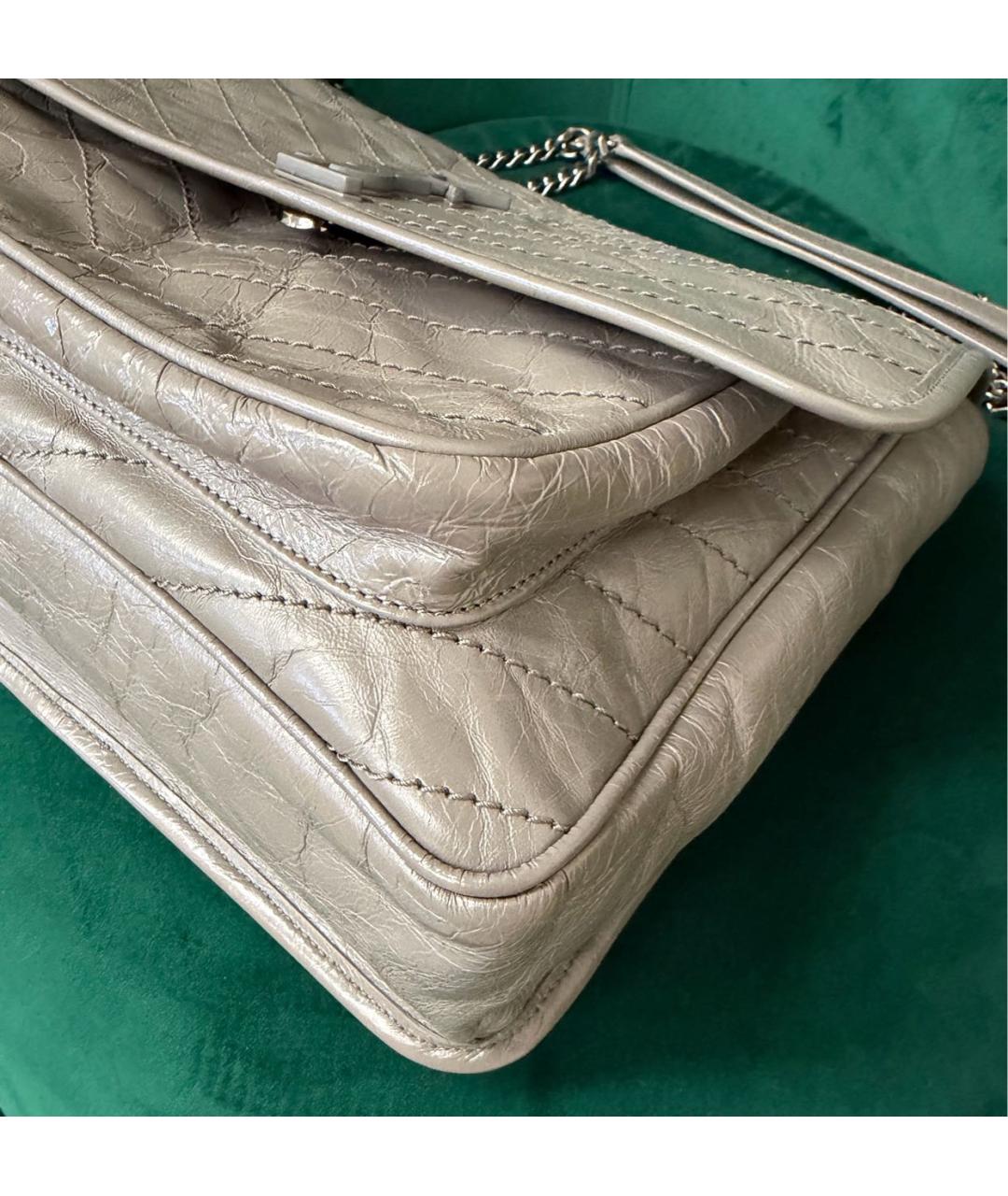 SAINT LAURENT Серая кожаная сумка через плечо, фото 5