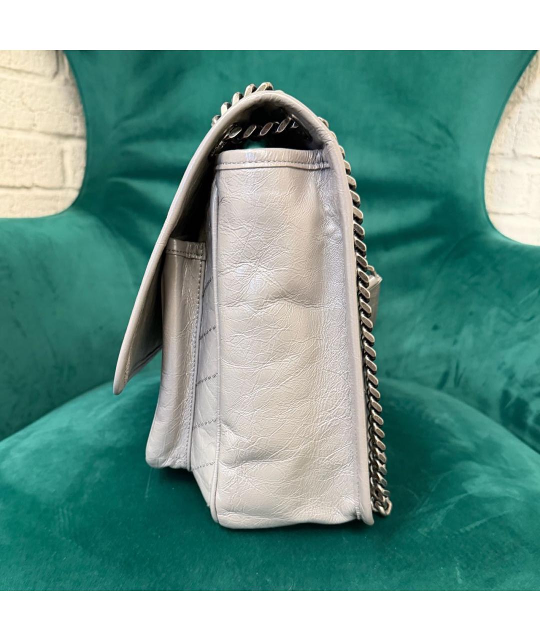 SAINT LAURENT Серая кожаная сумка через плечо, фото 2