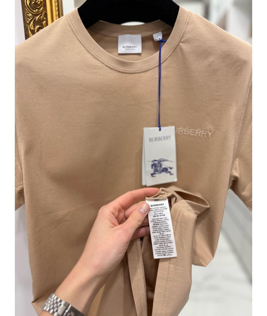 BURBERRY Бежевая хлопковая футболка, фото 4