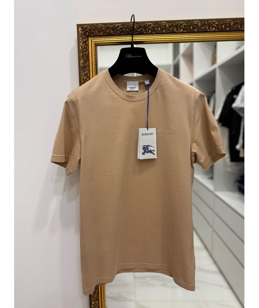 BURBERRY Бежевая хлопковая футболка, фото 2