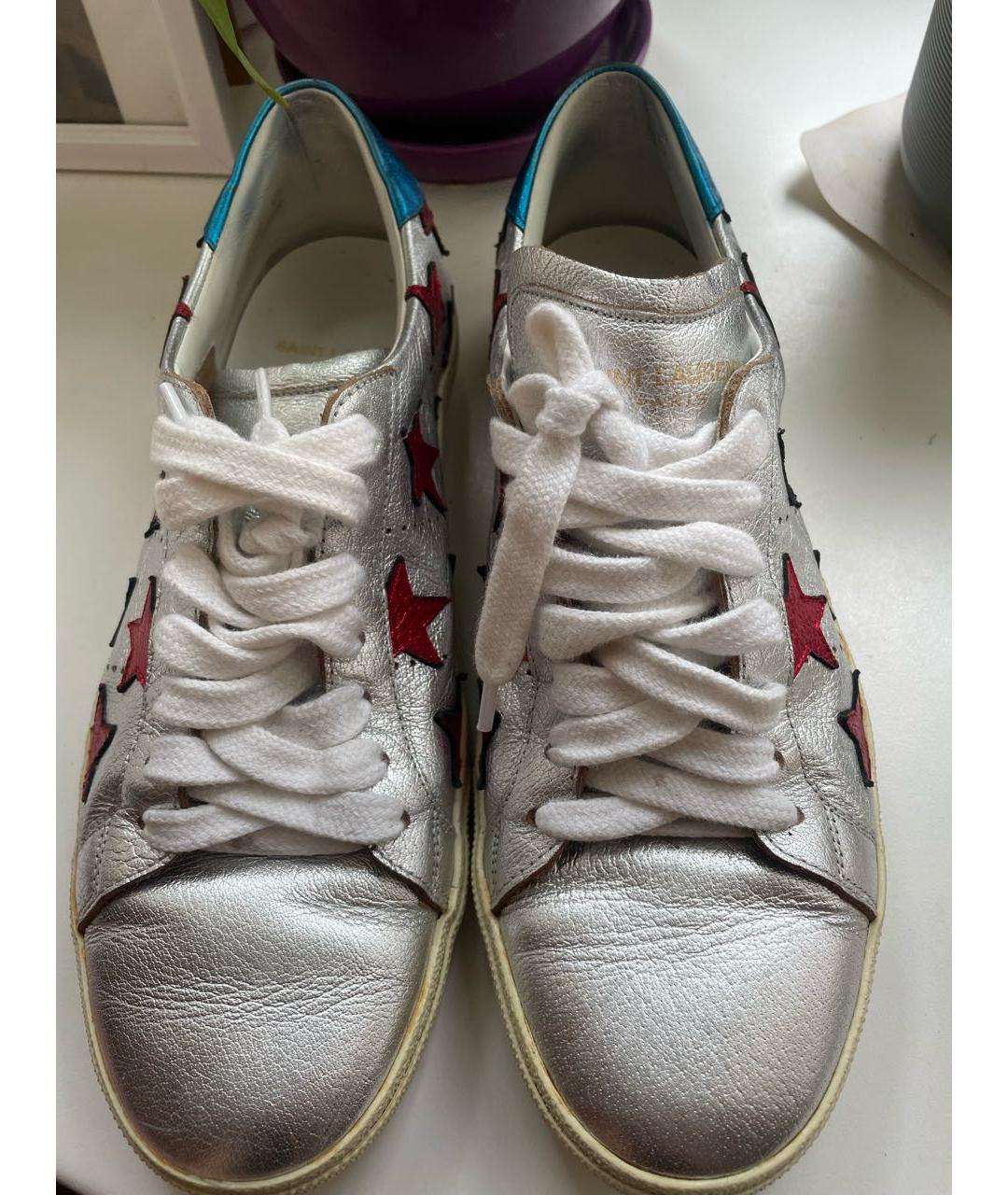 SAINT LAURENT Серебряные кожаные кеды, фото 2