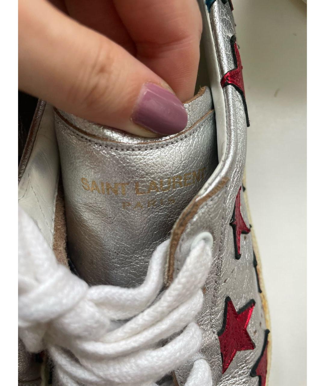 SAINT LAURENT Серебряные кожаные кеды, фото 3