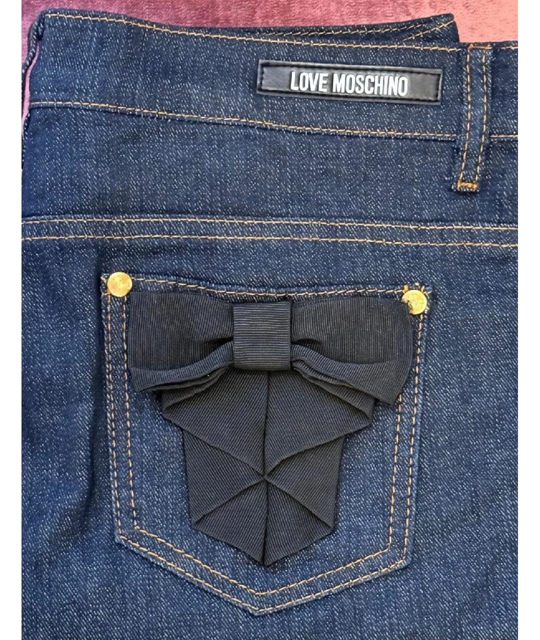 LOVE MOSCHINO Темно-синие хлопко-эластановые прямые джинсы, фото 4