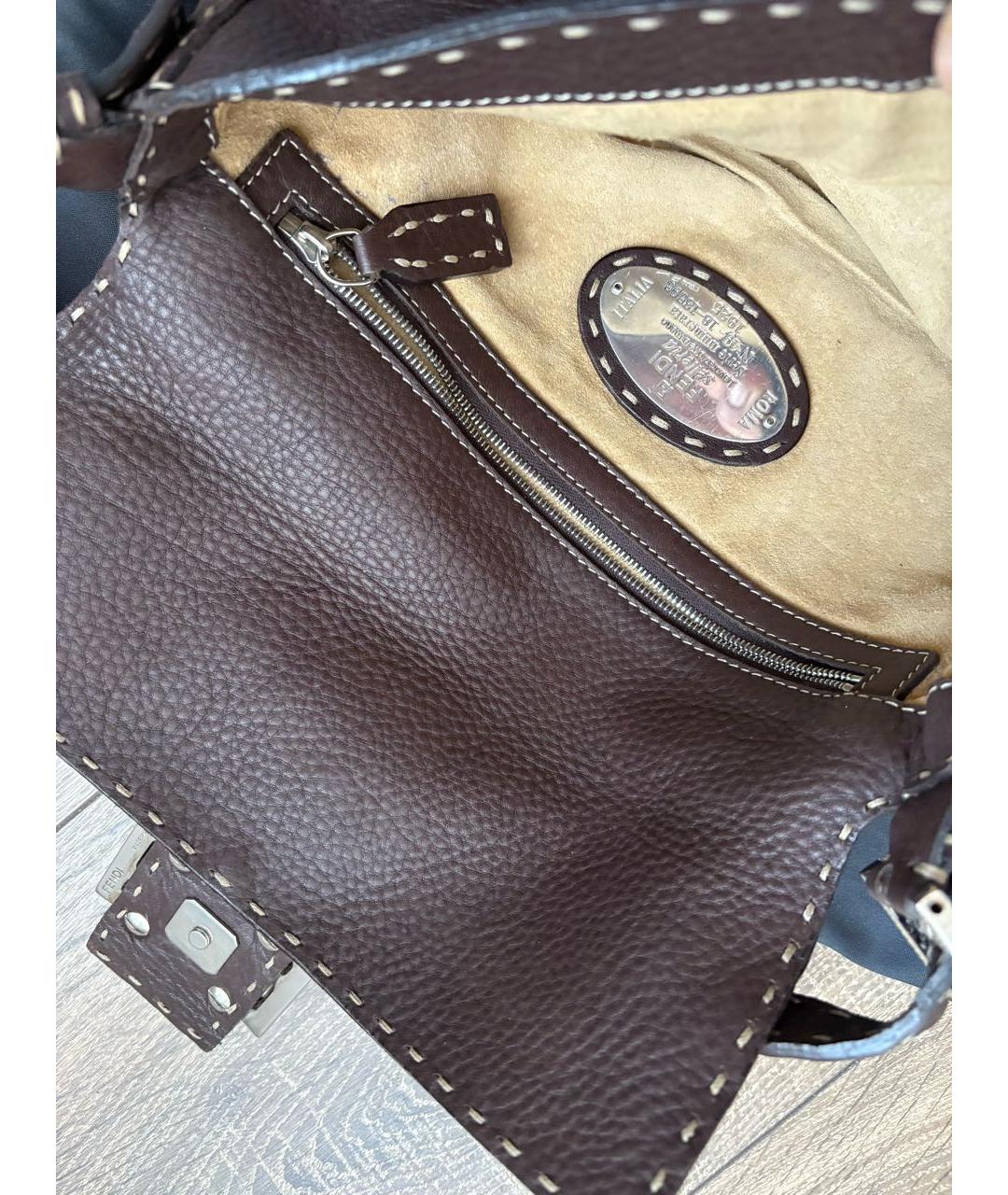 FENDI Коричневая кожаная сумка через плечо, фото 4