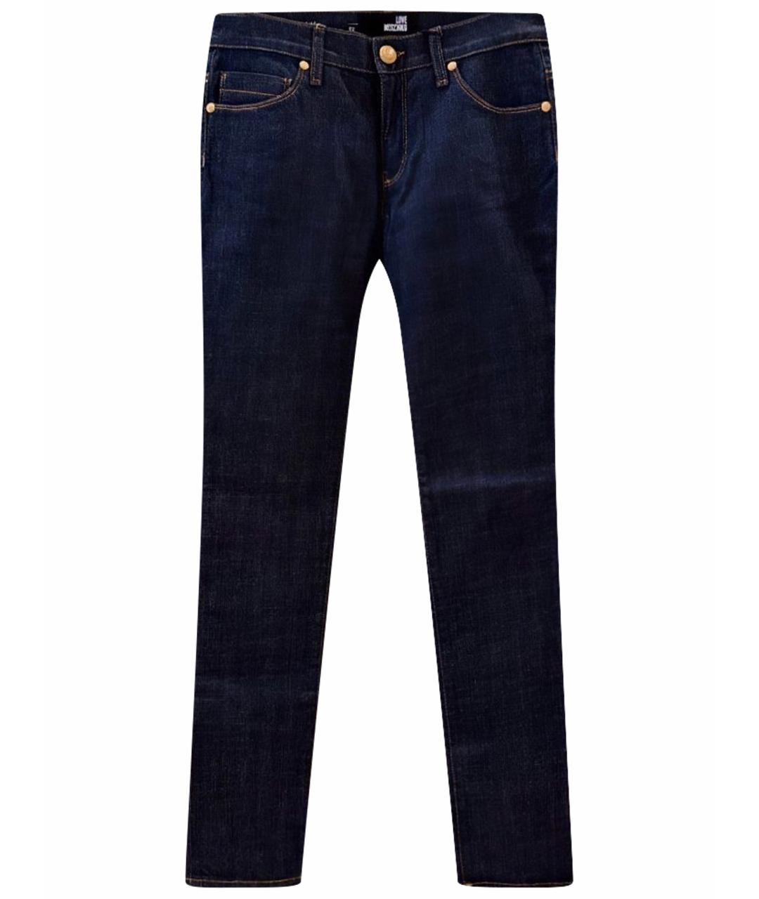 LOVE MOSCHINO Темно-синие хлопко-эластановые прямые джинсы, фото 1