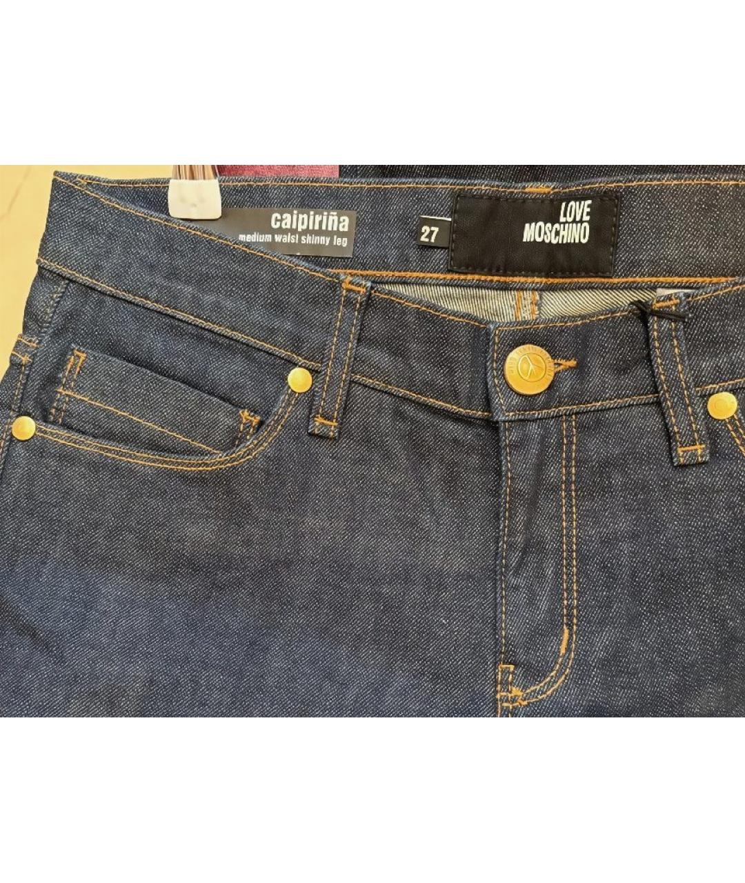 LOVE MOSCHINO Темно-синие хлопко-эластановые прямые джинсы, фото 4