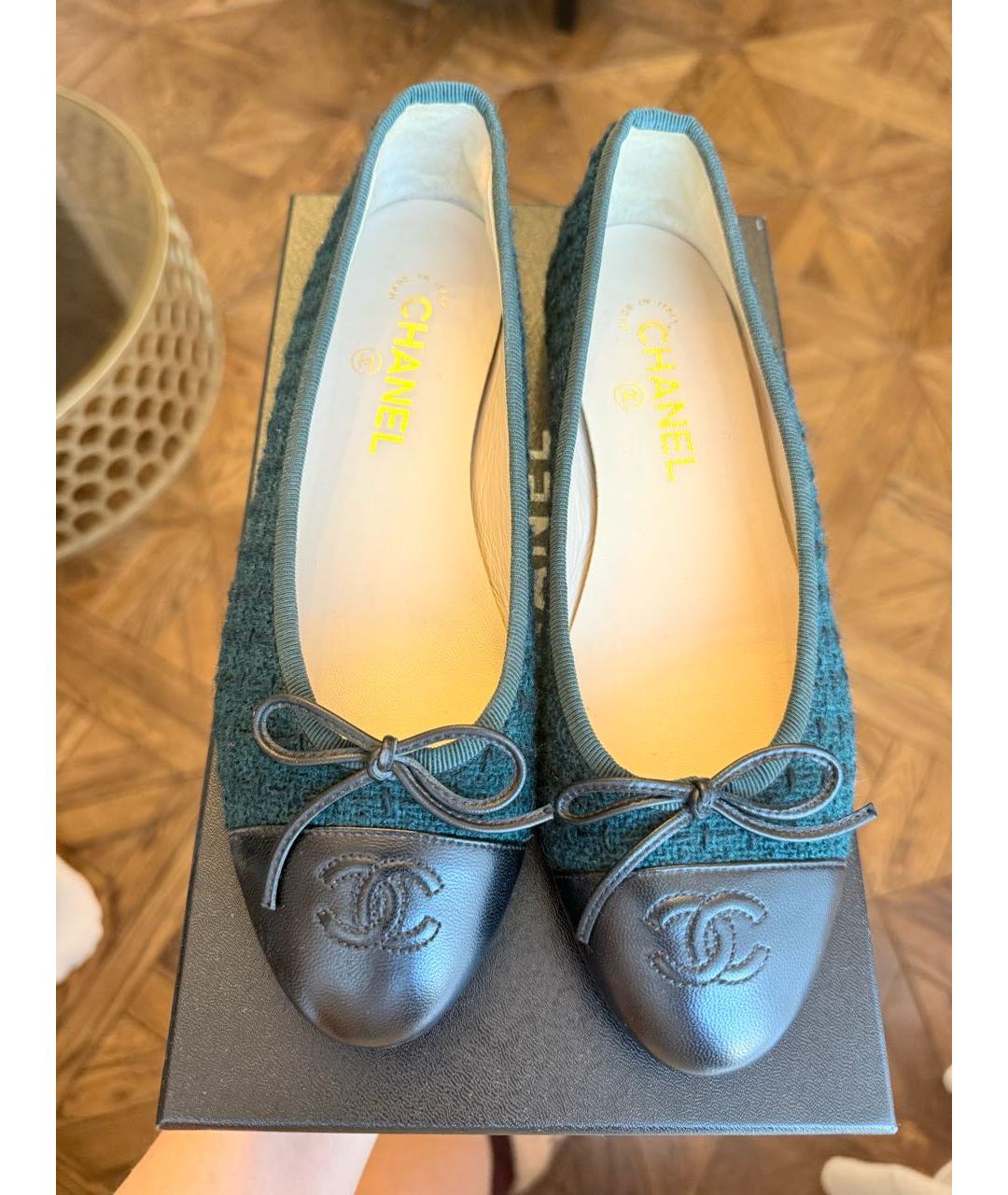 CHANEL Зеленые текстильные балетки, фото 2