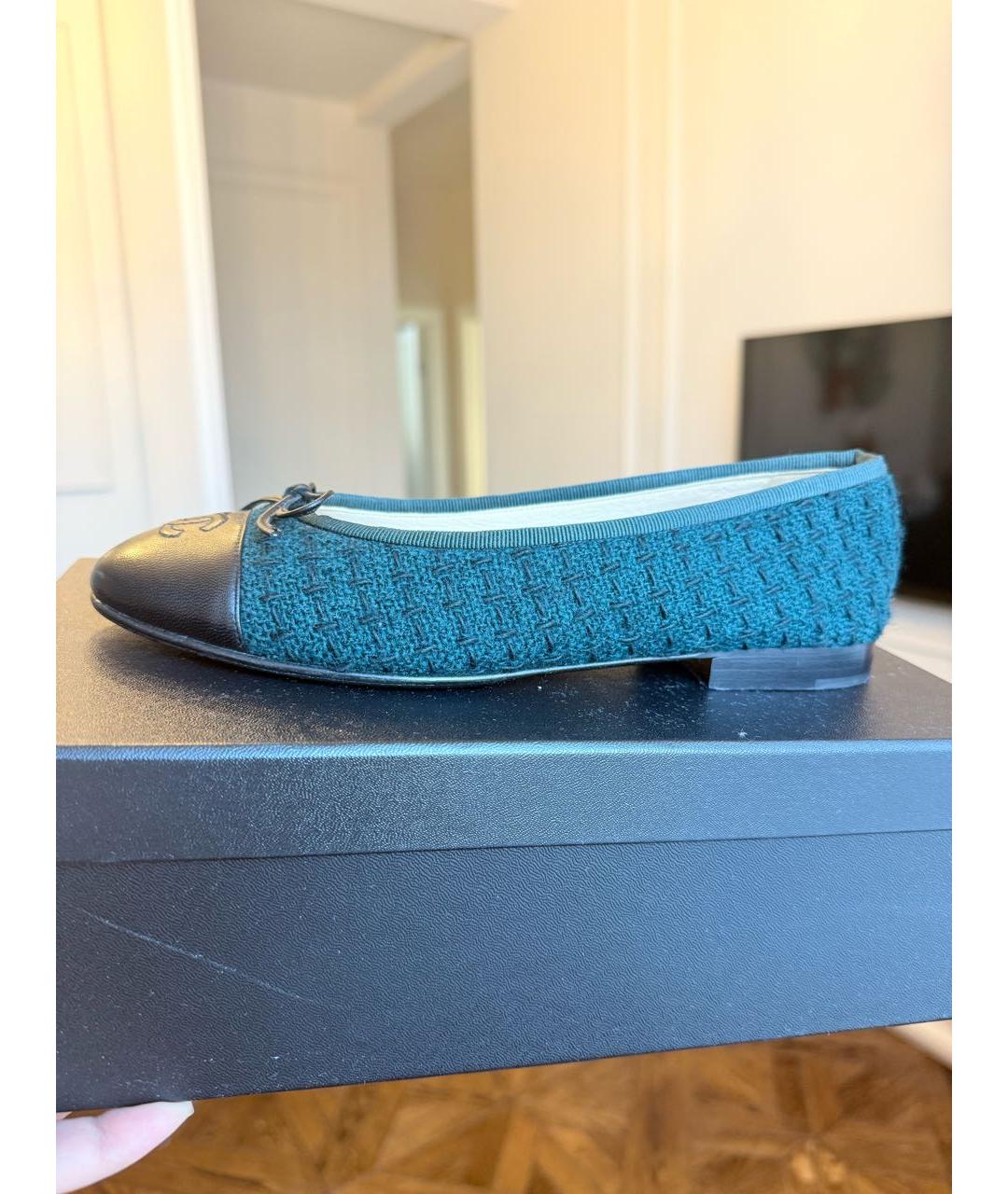 CHANEL Зеленые текстильные балетки, фото 5