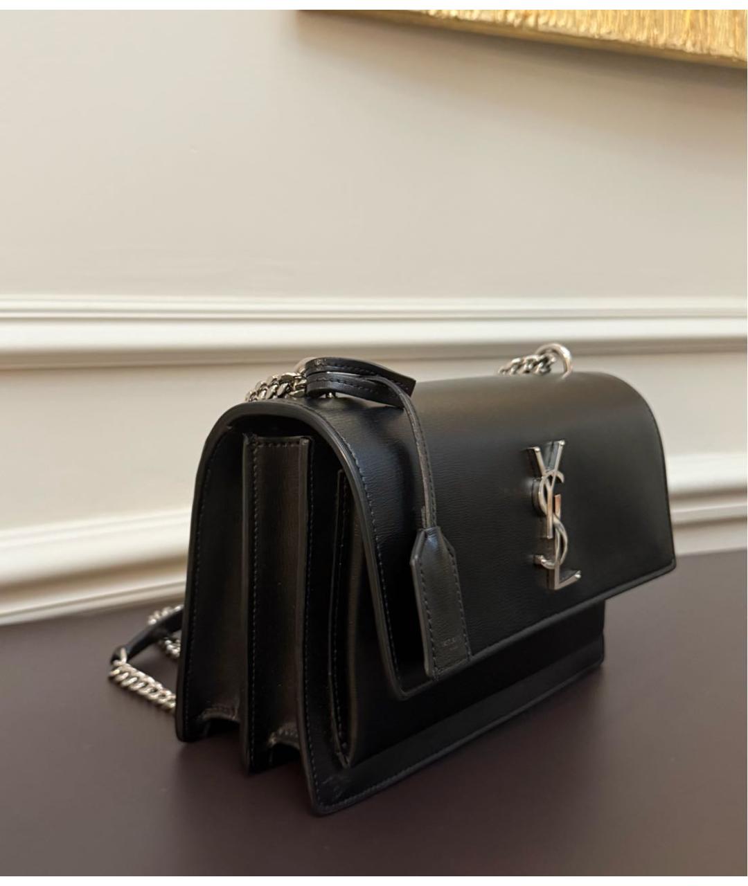 SAINT LAURENT Черная кожаная сумка через плечо, фото 2